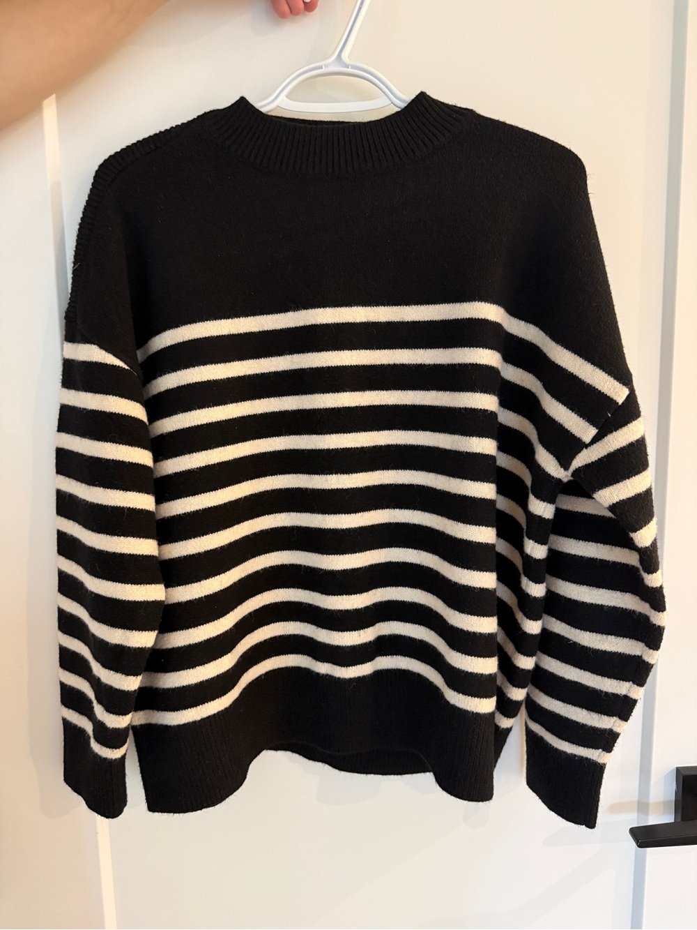 Zara Black and White Striped Crewneck Sweater